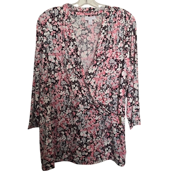 Charter Club Other - Charter Club Floral Pink White and Black Women's Faux Wrap Top